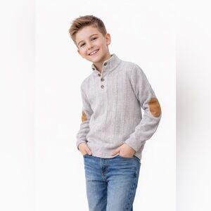 Hope & Henry Button Mock Neck Sweater w/ Elbow Patches Gray Size 8